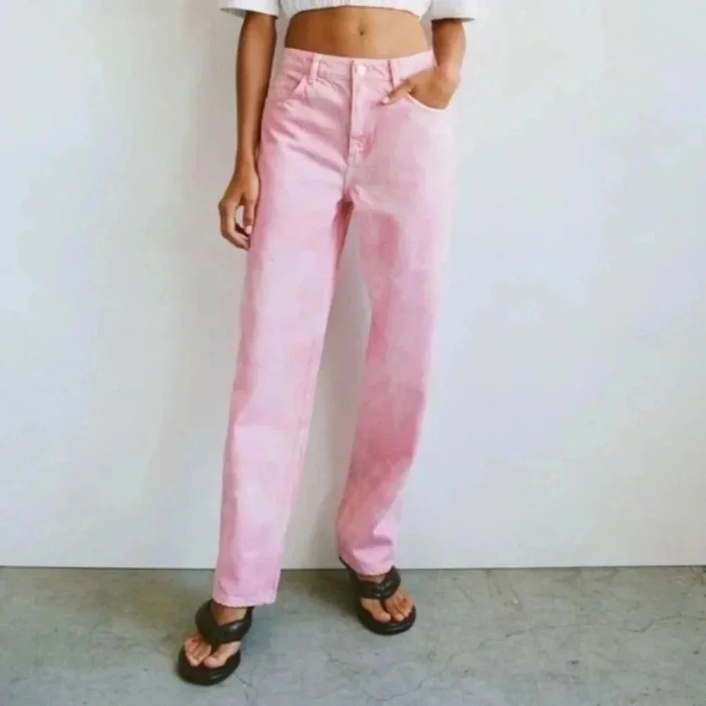ZARA High Rise Baggy Pink Tie Dye Jeans - Picture 3 of 8